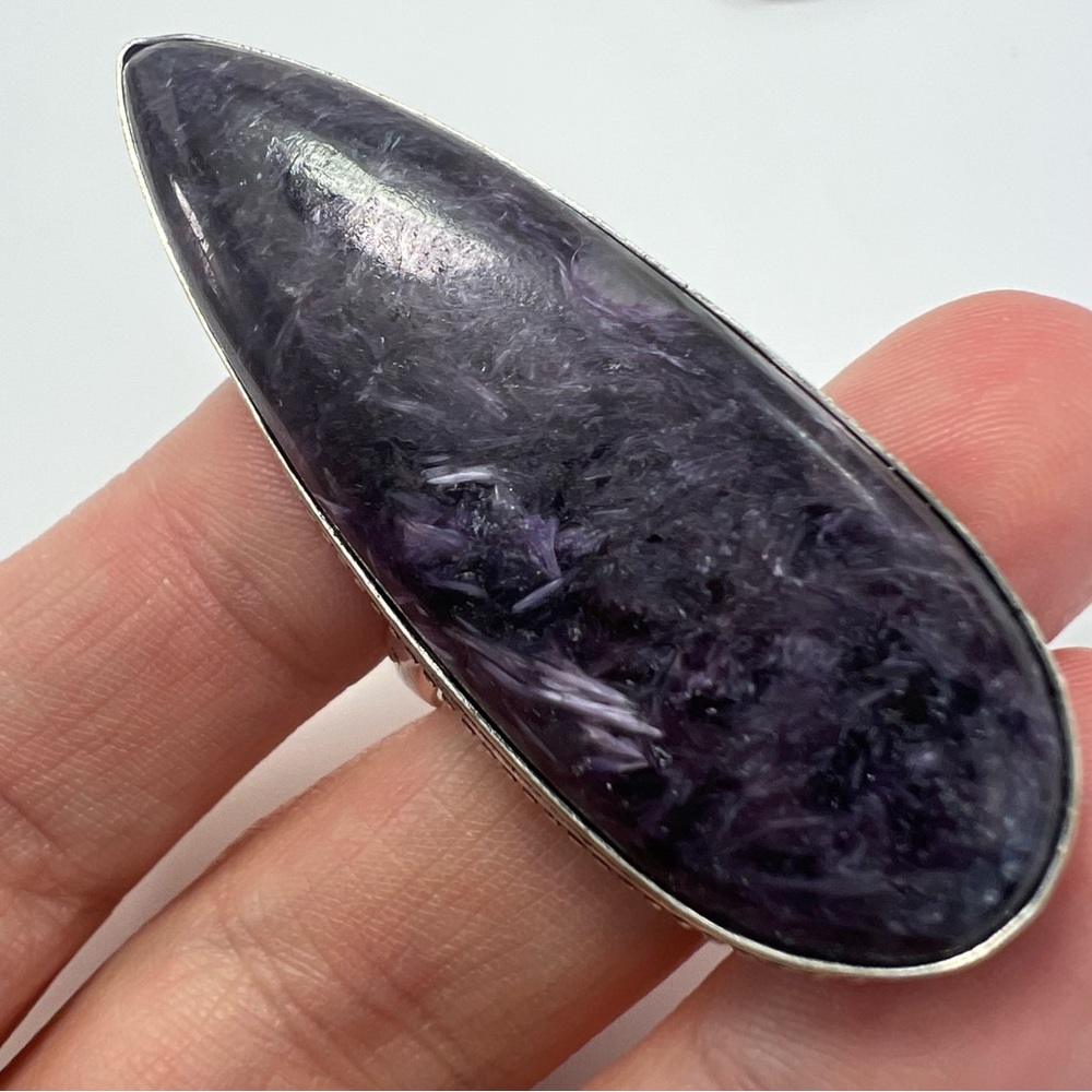 Charoite Long Chunky Ring Size 9.5 Sterling Silver 925 New